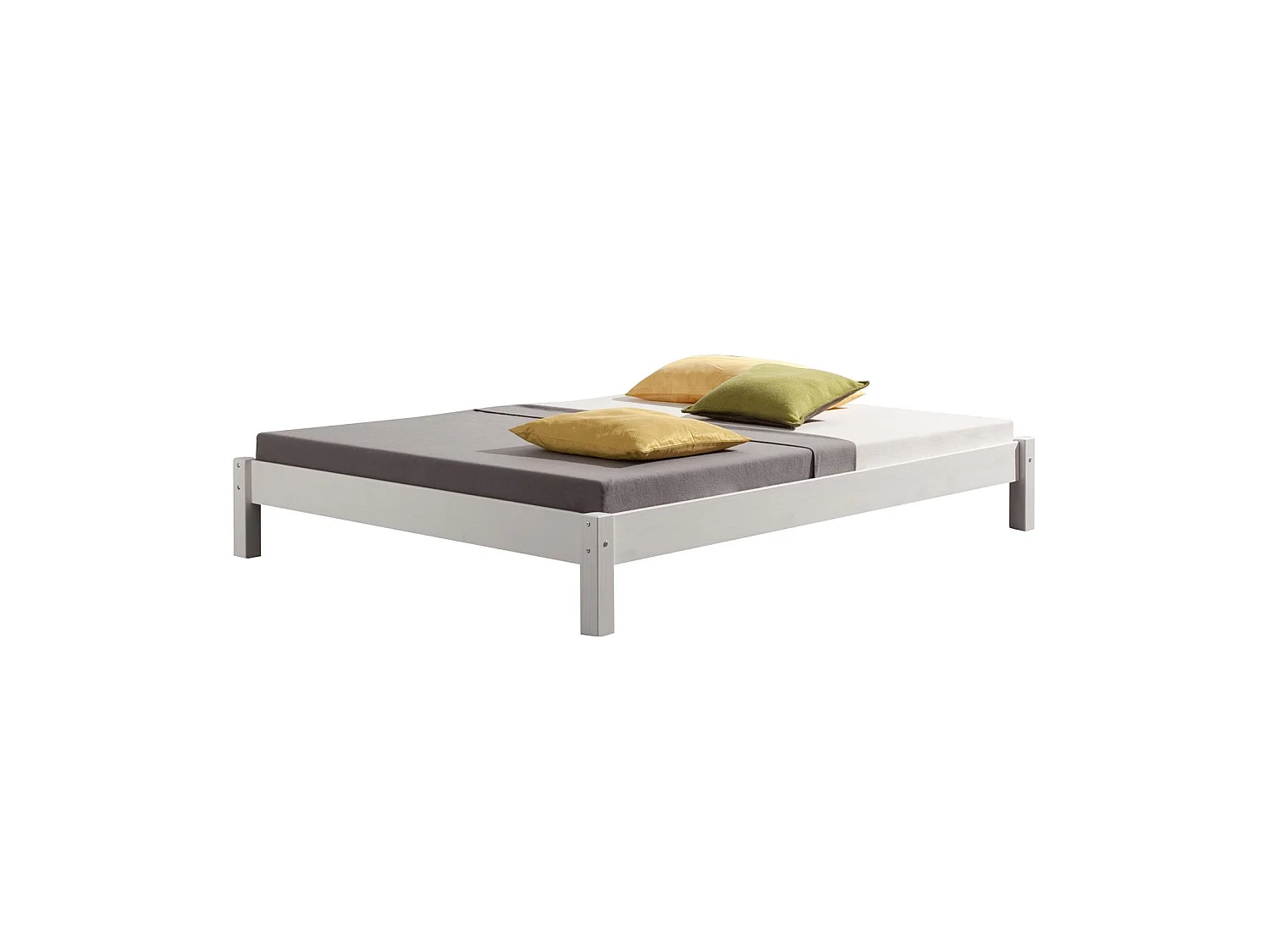 Lit futon double pour adulte TAIFUN 140 x 200 cm, 2 personnes, 2 places, pin massif lasuré blanc