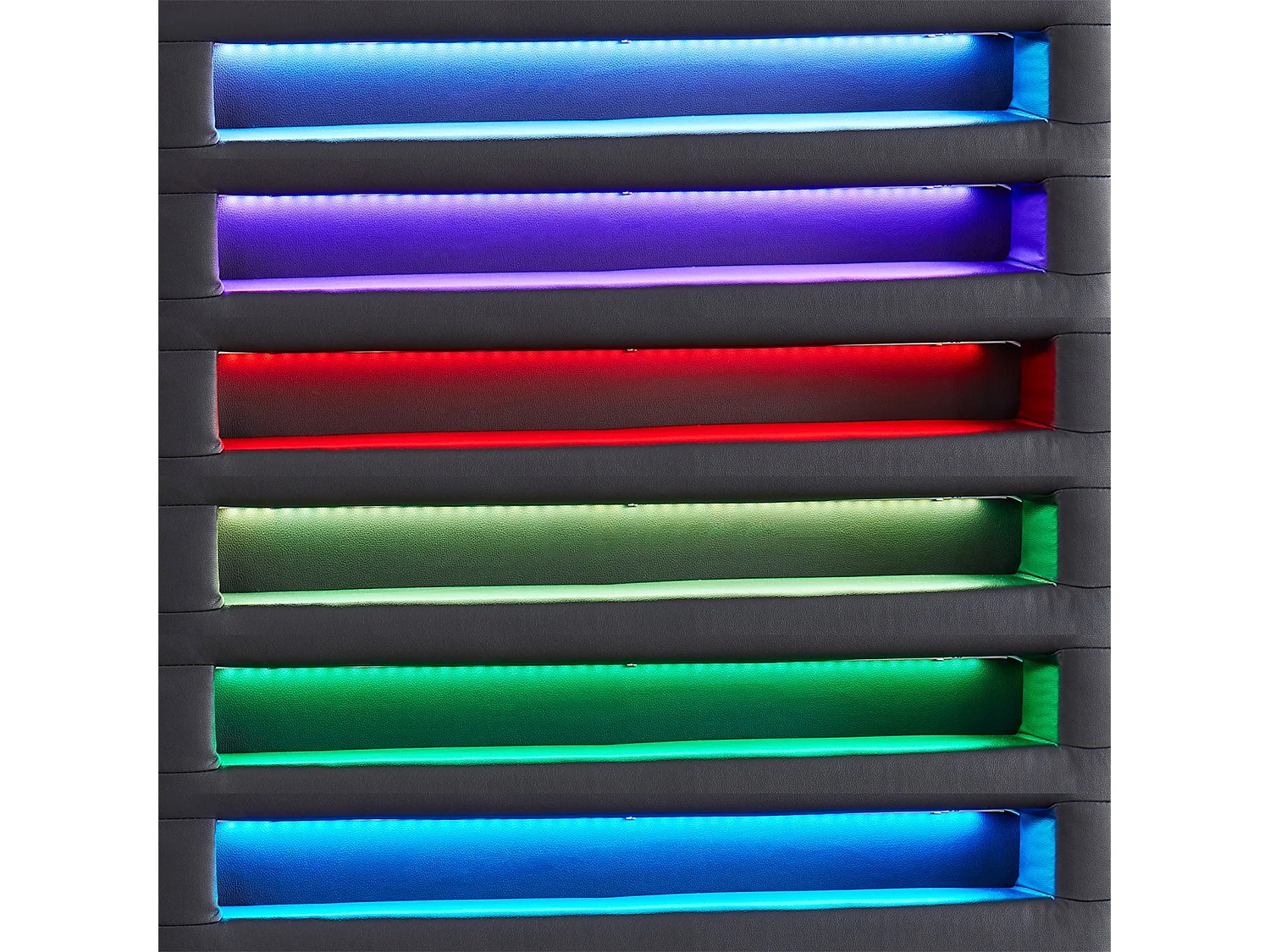 Lit LED simple 90x190 cm avec sommier, tête de lit confortable, lit 1 place revêtement synthétique noir, LUCENO