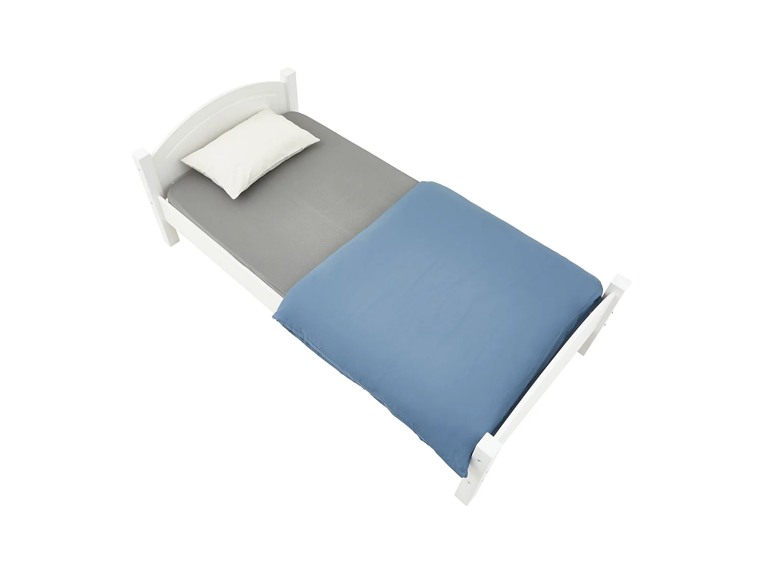 Lit simple FLIMS 90 x 200 cm lit pour enfant en pin massif lasuré blanc, avec tête et pied de lit arrondi