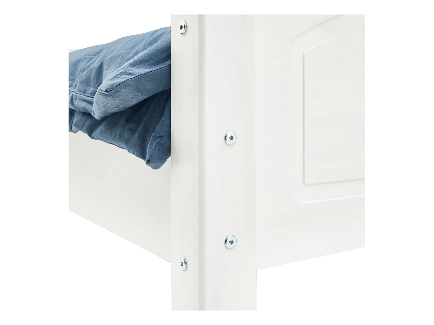 Lit simple FLIMS 90 x 200 cm lit pour enfant en pin massif lasuré blanc, avec tête et pied de lit arrondi