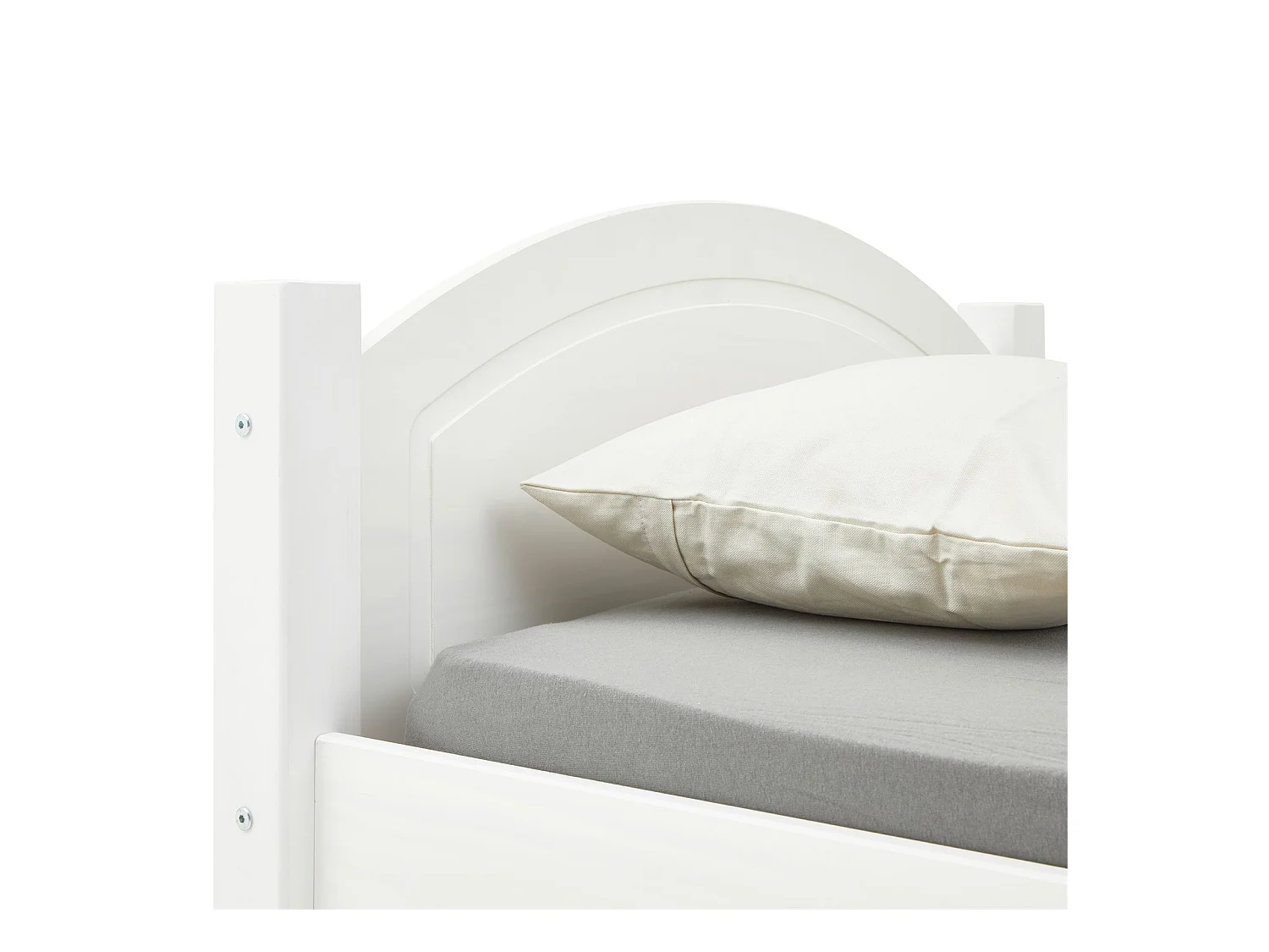 Lit simple FLIMS 90 x 200 cm lit pour enfant en pin massif lasuré blanc, avec tête et pied de lit arrondi