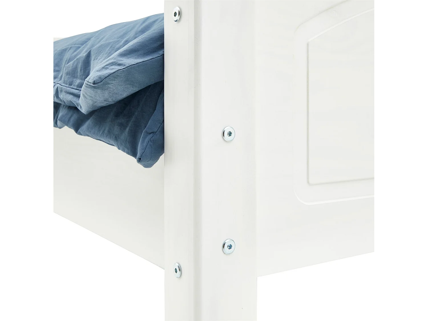 Lit simple FLIMS 90 x 200 cm lit pour enfant en pin massif lasuré blanc, avec tête et pied de lit arrondi