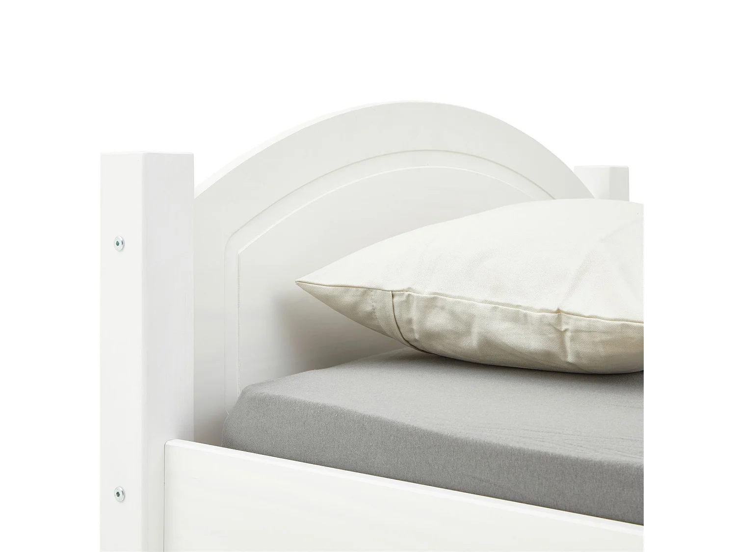 Lit simple FLIMS 90 x 200 cm lit pour enfant en pin massif lasuré blanc, avec tête et pied de lit arrondi