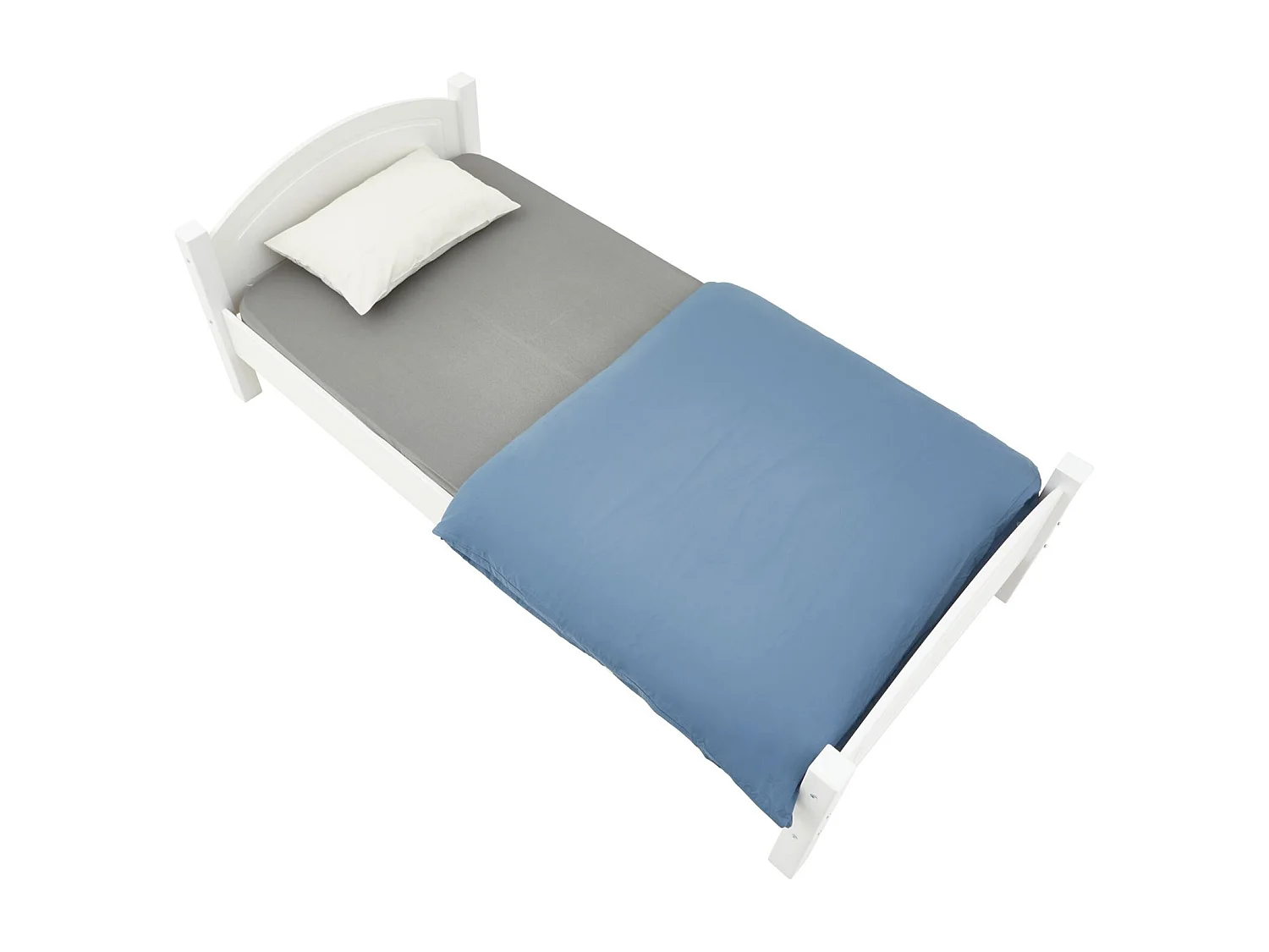 Lit simple FLIMS 90 x 200 cm lit pour enfant en pin massif lasuré blanc, avec tête et pied de lit arrondi