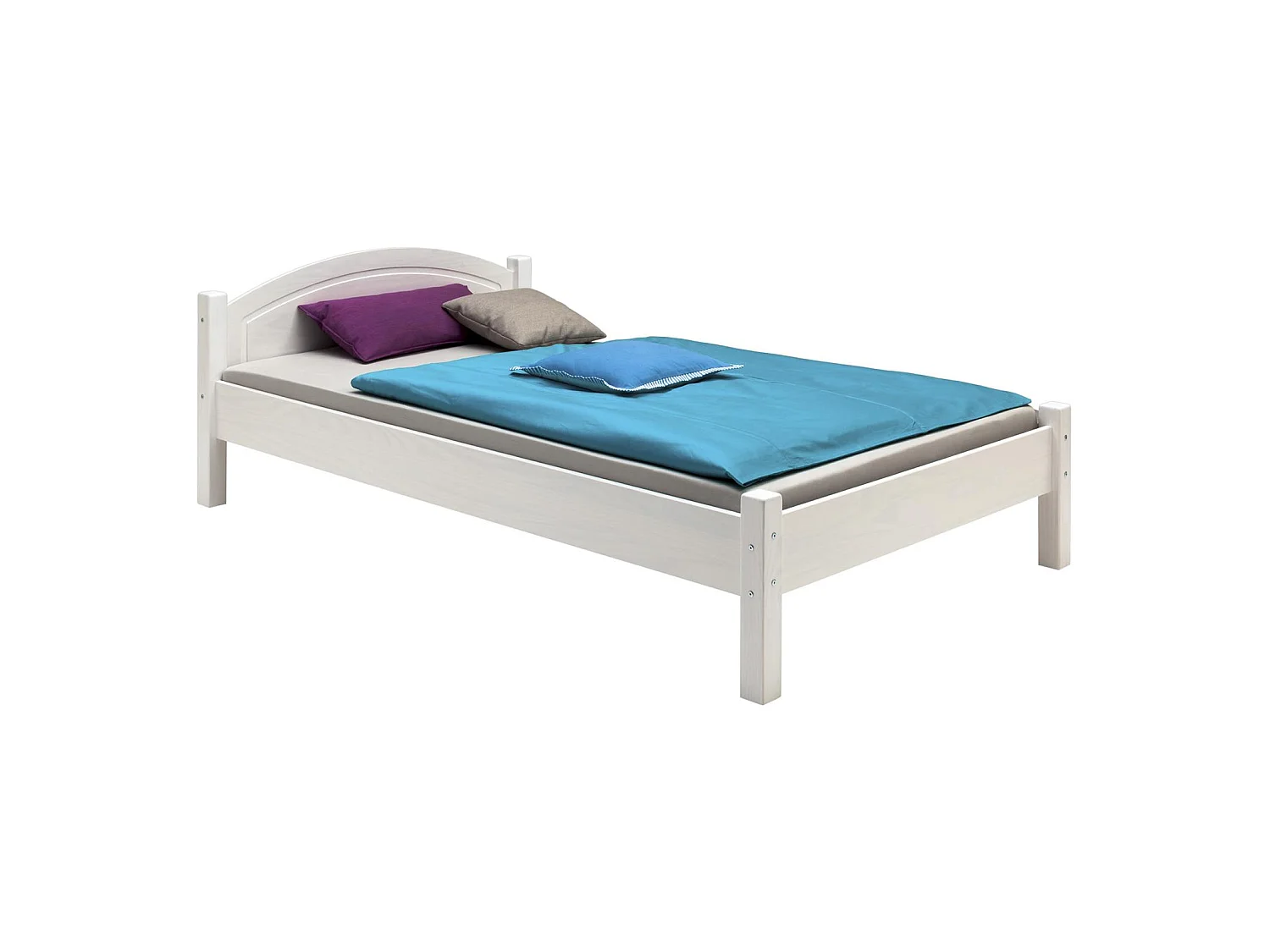 Lit en pin massif MARIE 90x200 cm lit simple pour enfant avec tête de lit, lasuré blanc