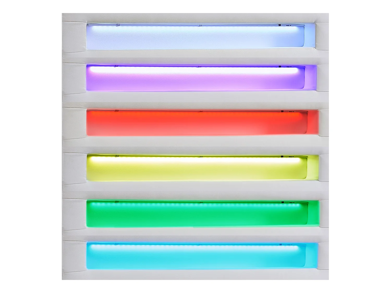 Lit LED simple 90x190 cm avec sommier, tête de lit confortable, lit 1 place revêtement synthétique blanc, LUCENO