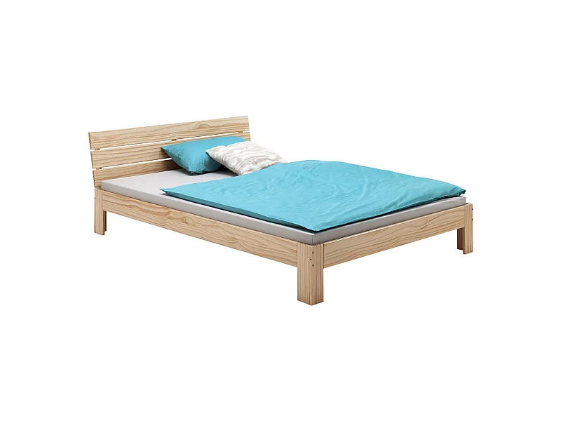 Lit double pour adulte THOMAS avec tête de lit, couchage 140 x 200 cm 2 places / 2 personnes, en pin massif vernis naturel