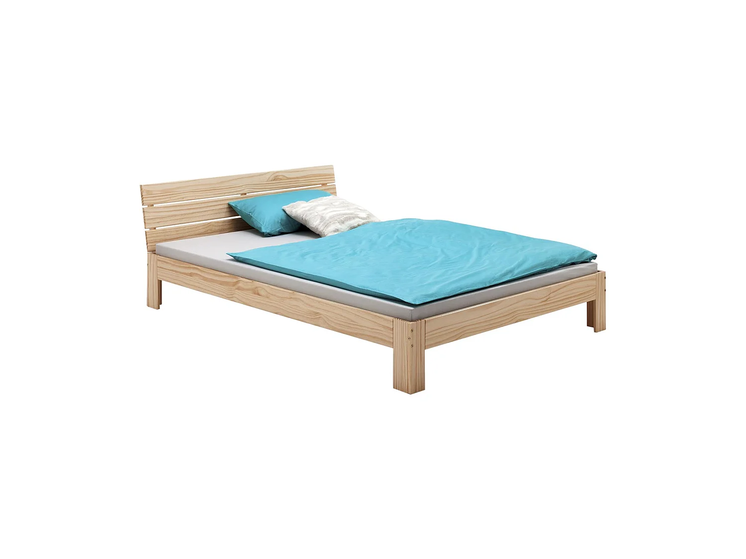 Lit double pour adulte THOMAS avec tête de lit, couchage 140 x 200 cm 2 places / 2 personnes, en pin massif vernis naturel