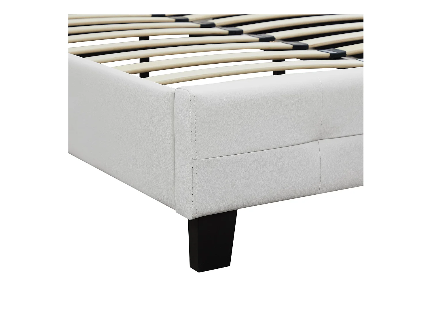 Lit double pour adulte MATHIEU avec sommier 140x190 cm 2 places / 2 personnes, tête et pied de lit capitonnés en synthétique blanc