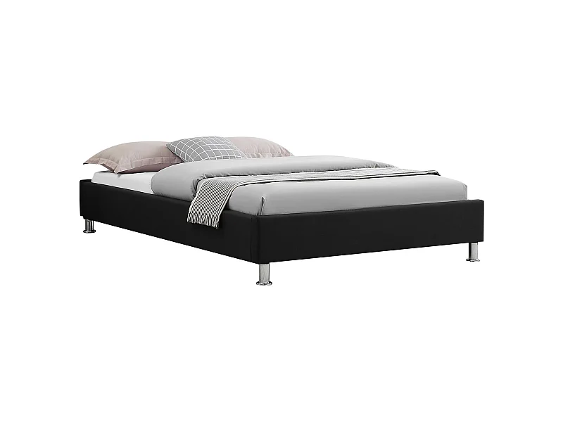 Lit futon simple pour adulte NIZZA 120x190 cm 1 place et demi / 1 personne, avec sommier et pieds en métal chromé, tissu noir