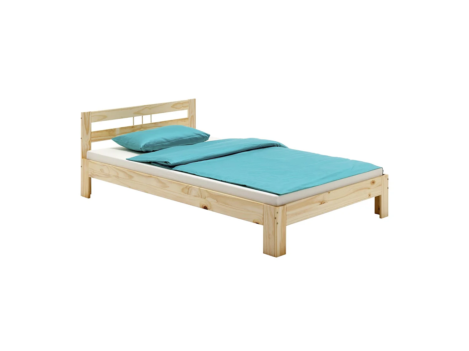 Lit simple THEO 100 x 200 cm lit pour enfant en pin massif vernis naturel, avec tête de lit