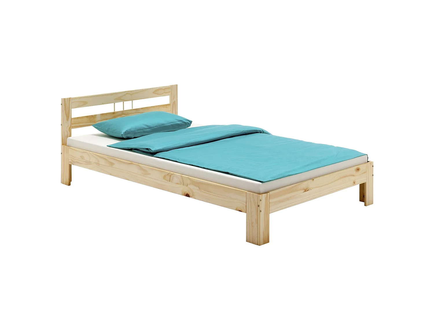 Lit simple THEO 100 x 200 cm lit pour enfant en pin massif vernis naturel, avec tête de lit
