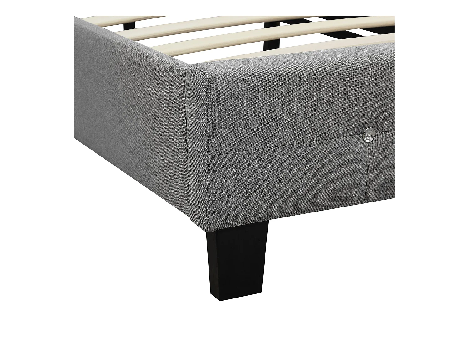 Lit simple pour adulte ou enfant TICO avec sommier 90x190 cm 1 place, tête et pied de lit capitonnés avec strass, en tissu gris