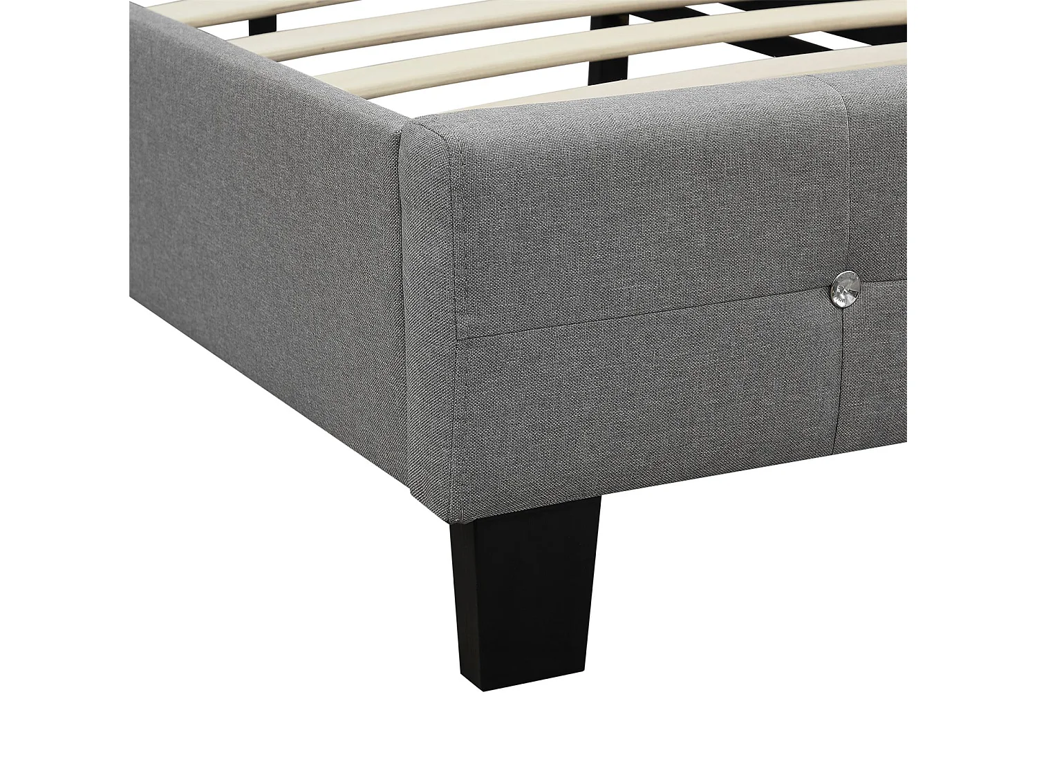 Lit simple pour adulte ou enfant TICO avec sommier 90x190 cm 1 place, tête et pied de lit capitonnés avec strass, en tissu gris