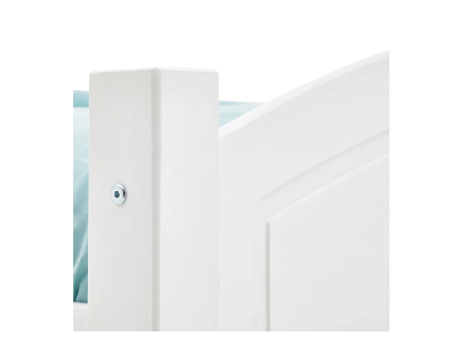 Lit double FLIMS 140 x 190 cm pour adulte et enfant, avec tête et pieds de lit arrondi, en pin massif lasuré blanc