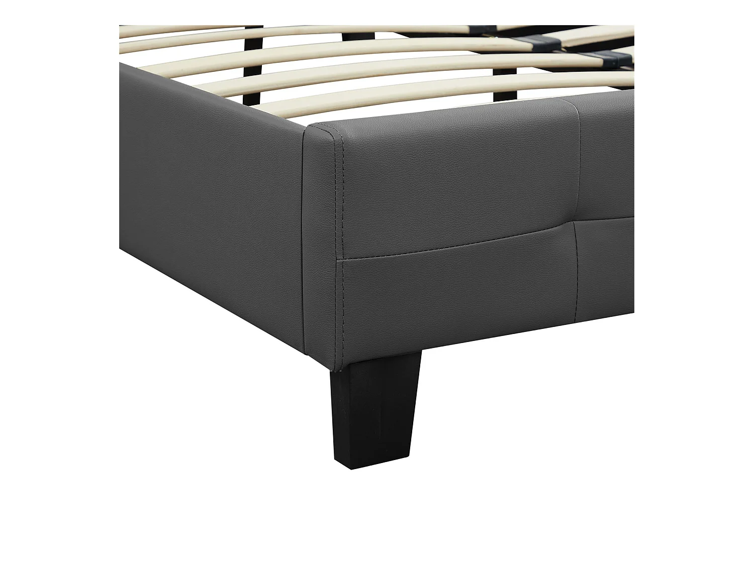 Lit double pour adulte MATHIEU avec sommier 140x190 cm 2 places / 2 personnes, tête et pied de lit capitonnés en synthétique gris