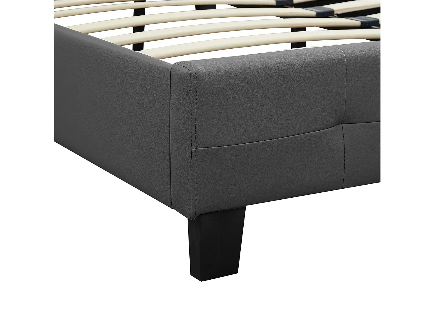 Lit double pour adulte MATHIEU avec sommier 140x190 cm 2 places / 2 personnes, tête et pied de lit capitonnés en synthétique gris
