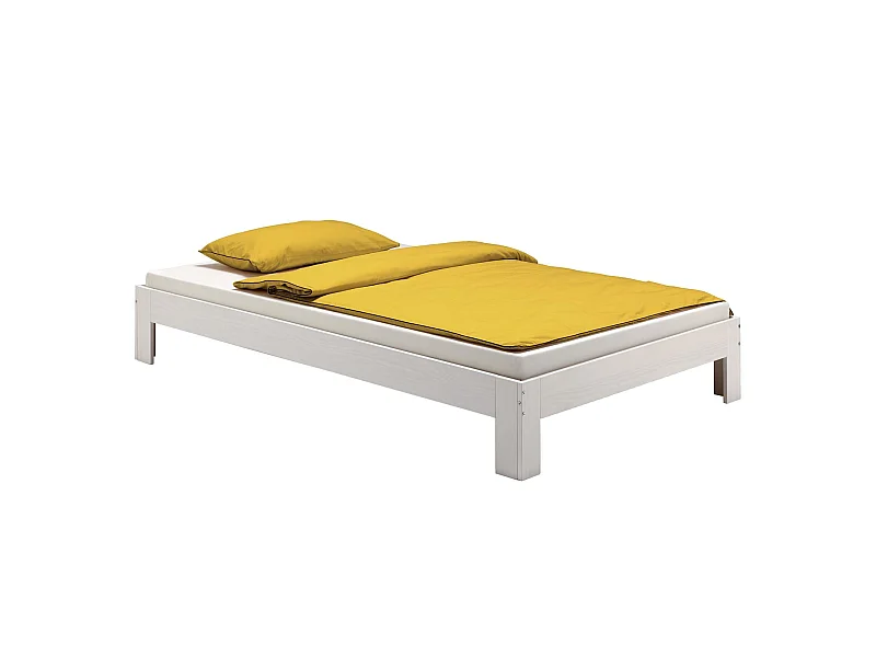Lit futon THOMAS couchage simple 100 x 200 cm 1 place / 1 personne, en pin massif lasuré blanc