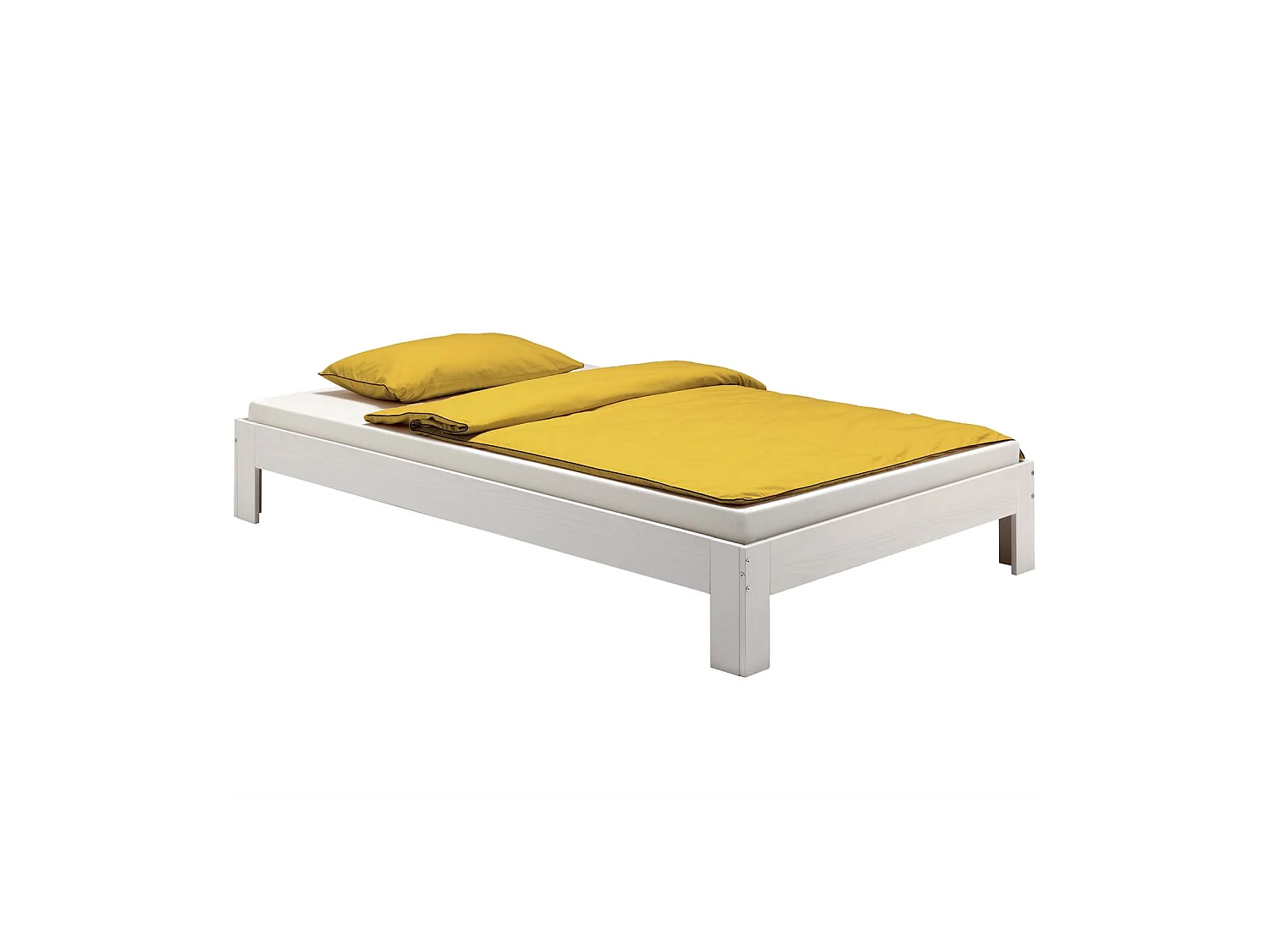 Lit futon THOMAS couchage simple 100 x 200 cm 1 place / 1 personne, en pin massif lasuré blanc