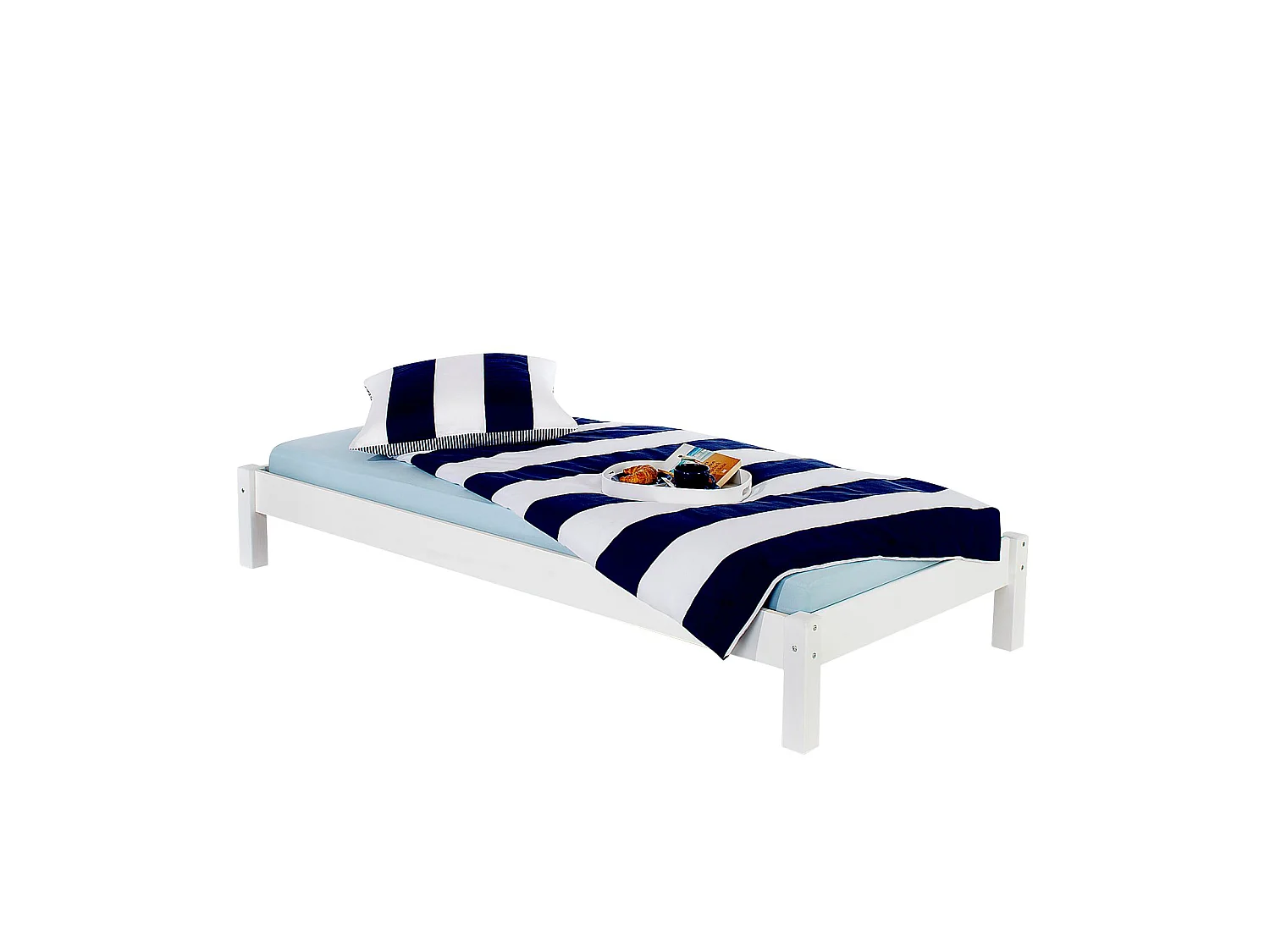 Lit futon simple pour adulte TAIFUN 90 x 200 cm, 1 personne, 1 place, pin massif lasuré blanc