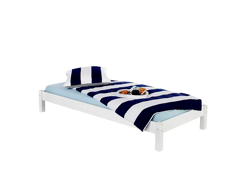 Lit futon simple pour adulte TAIFUN 90 x 200 cm, 1 personne, 1 place, pin massif lasuré blanc