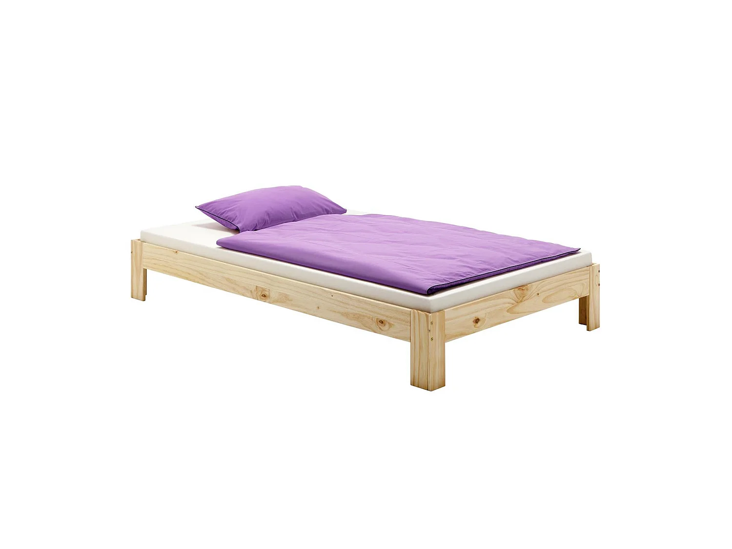 Lit futon THOMAS couchage simple 90 x 200 cm 1 place / 1 personne, en pin massif vernis naturel