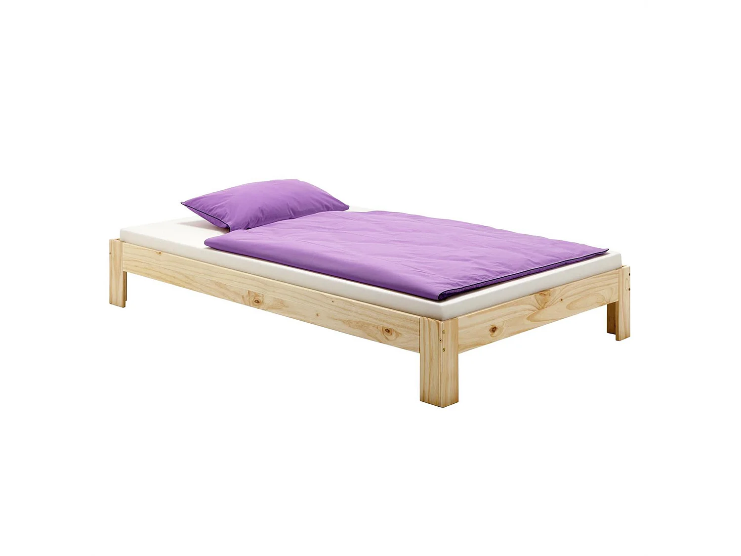 Lit futon THOMAS couchage simple 90 x 200 cm 1 place / 1 personne, en pin massif vernis naturel