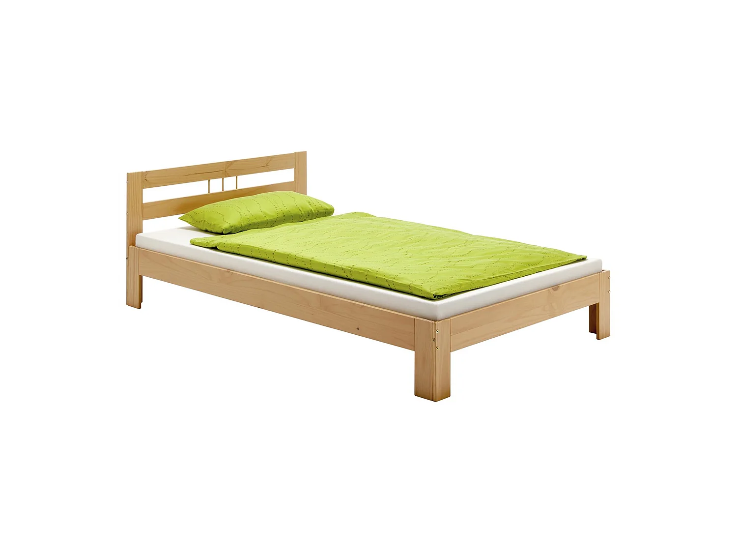 Lit simple THEO 100 x 200 cm lit pour enfant en pin massif lasuré couleur hêtre, avec tête de lit