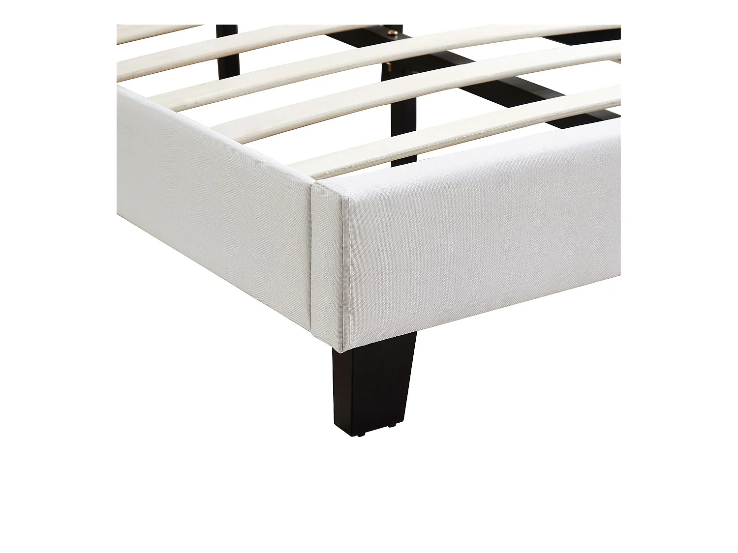 Lit LED simple 90x190 cm avec sommier, tête de lit réglable en hauteur, en tissu blanc, AUSTIN