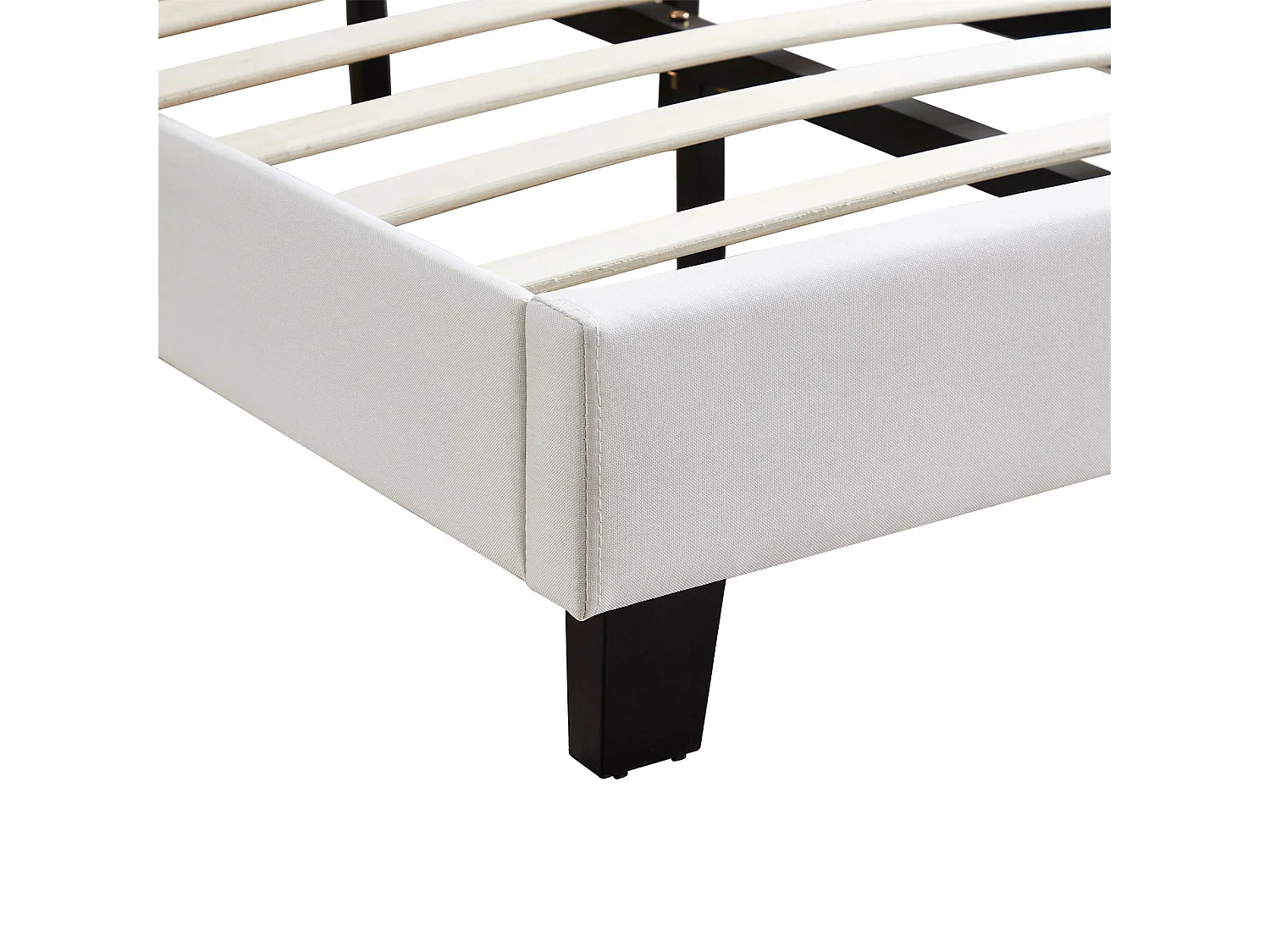 Lit LED simple 90x190 cm avec sommier, tête de lit réglable en hauteur, en tissu blanc, AUSTIN