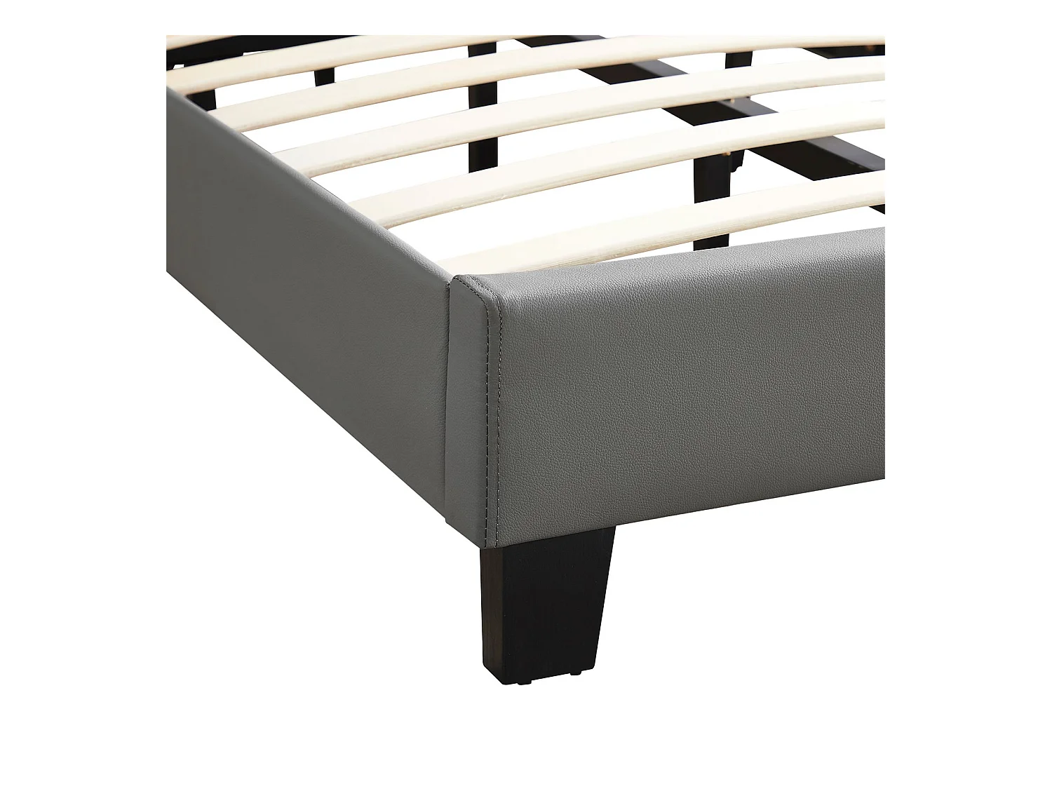 Lit LED simple 90x190 cm avec sommier, tête de lit réglable en hauteur, en synthétique gris, EVAN