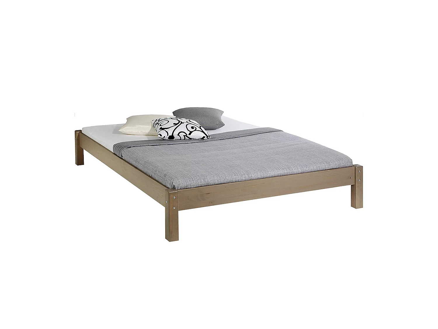 Lit futon double pour adulte TAIFUN 140 x 190 cm, 2 personnes, 2 places, pin massif lasuré taupe