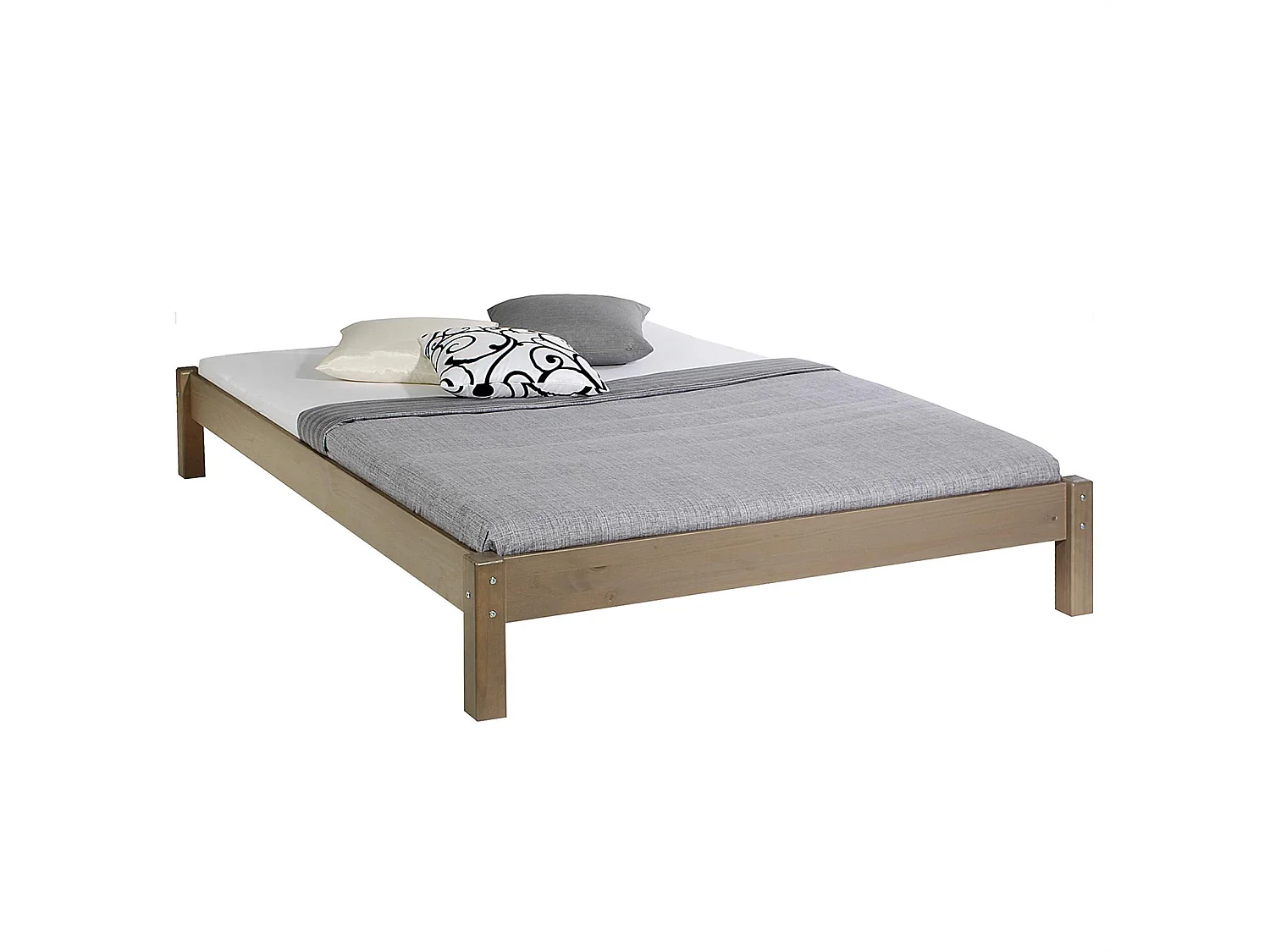 Lit futon double pour adulte TAIFUN 140 x 190 cm, 2 personnes, 2 places, pin massif lasuré taupe