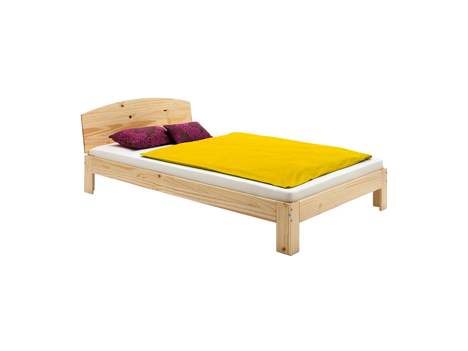 Lit simple TIM pour enfant 100 x 200 cm en pin massif recouvert d'un vernis naturel, avec tête de lit inclinée