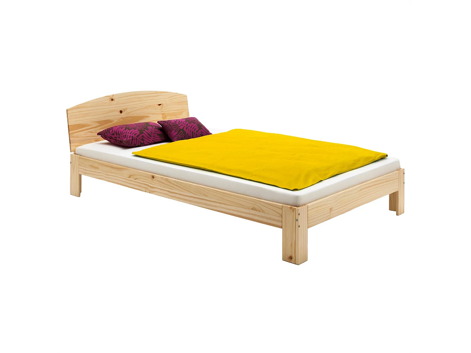 Lit simple TIM pour enfant 100 x 200 cm en pin massif recouvert d'un vernis naturel, avec tête de lit inclinée