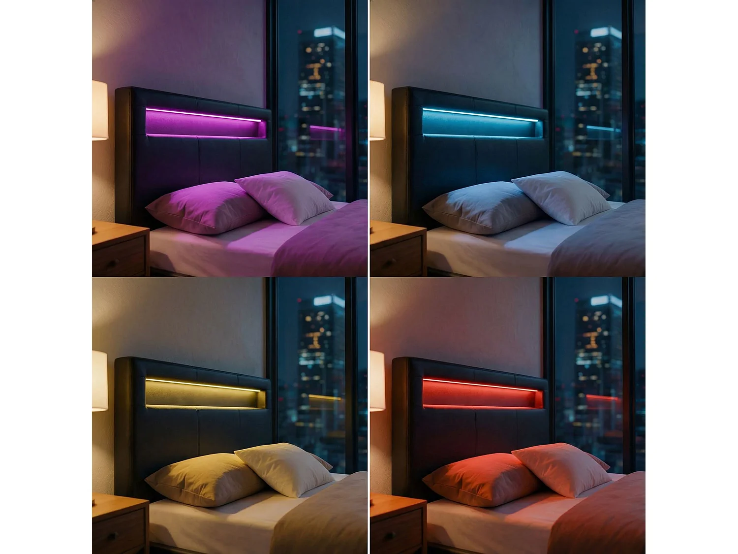 Lit LED simple 120x190 cm avec sommier, tête de lit confortable, lit 1 place revêtement synthétique noir, MIRANDO