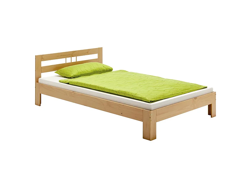 Lit simple THEO 90 x 200 cm lit pour enfant en pin massif lasuré couleur hêtre, avec tête de lit