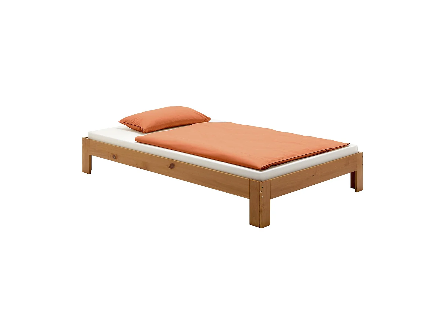 Lit futon THOMAS couchage simple 100 x 200 cm 1 place / 1 personne, en pin massif lasuré couleur campagne