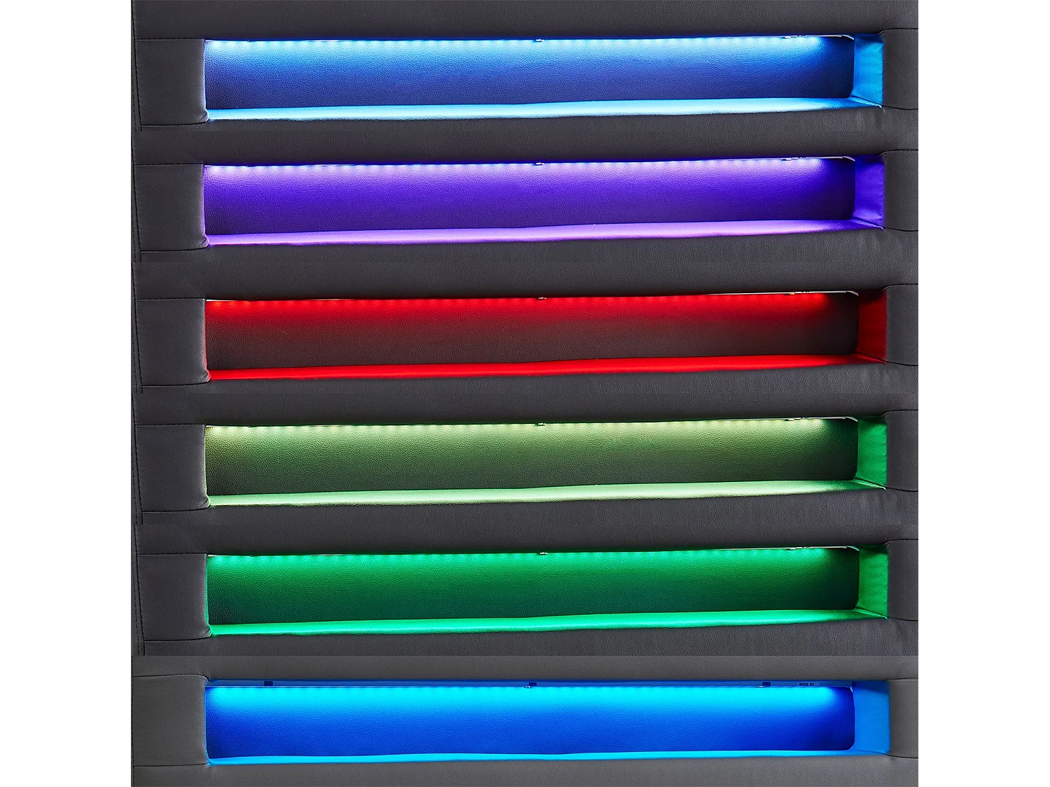 Lit LED simple 90x190 cm avec sommier, tête de lit confortable, lit 1 place revêtement synthétique gris, LUCENO