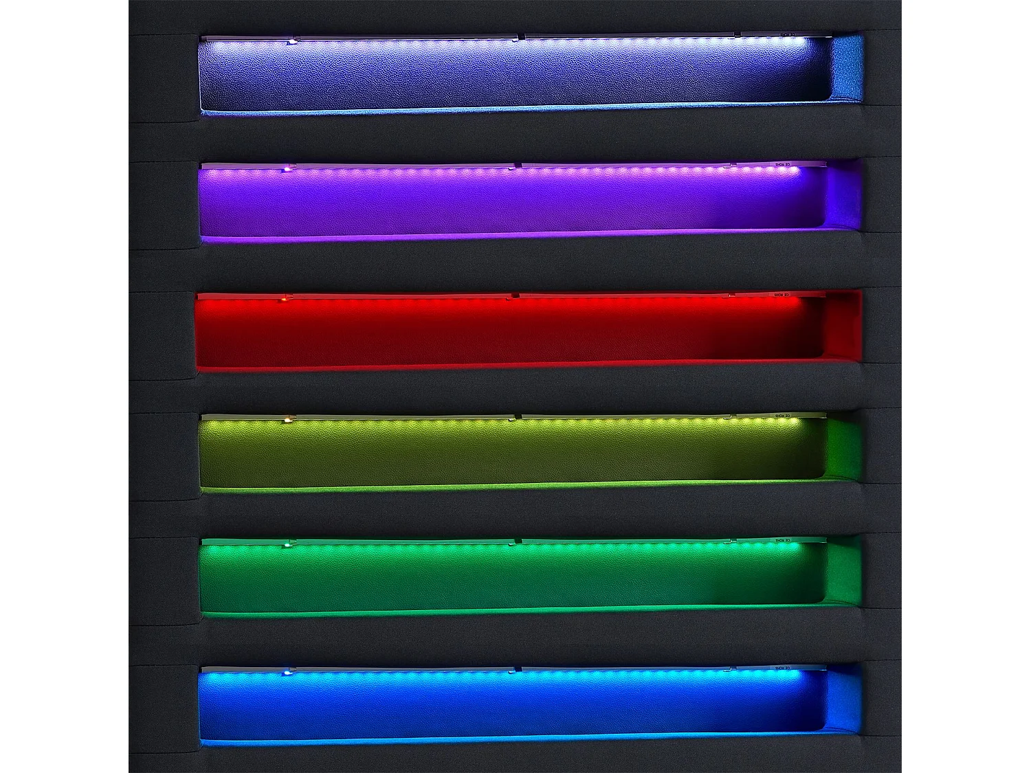 Lit LED simple 90x190 cm avec sommier, tête de lit confortable, lit 1 place revêtement en tissu noir, MOLINA