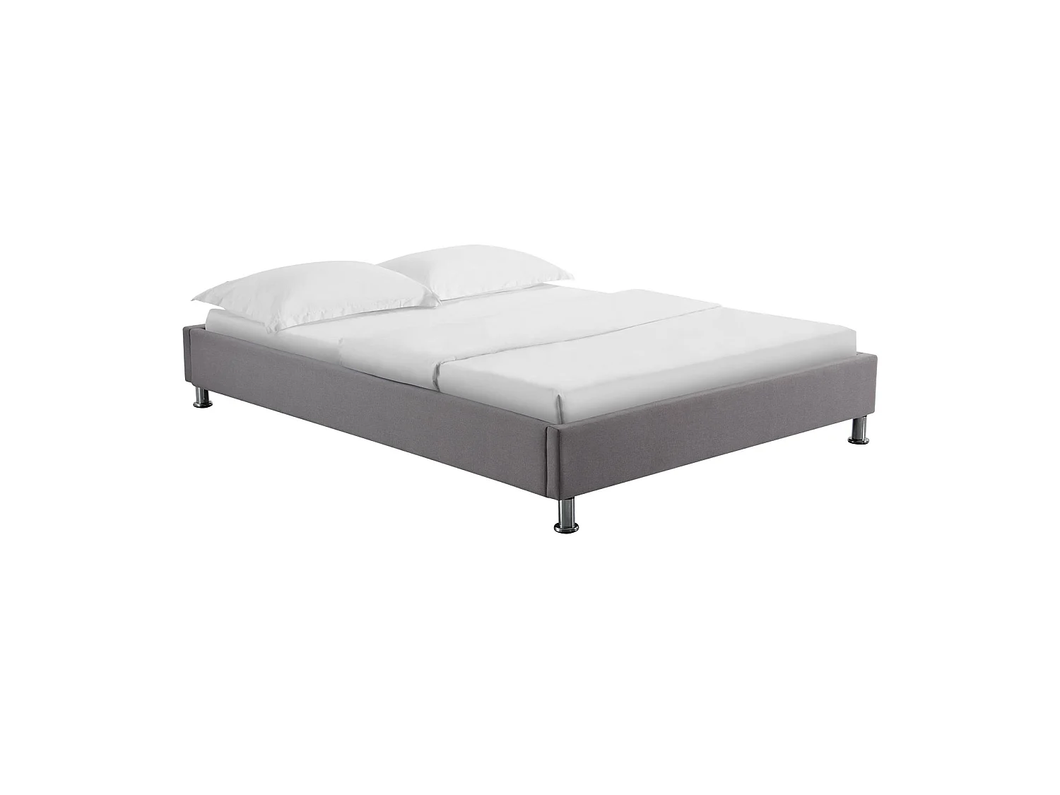 Lit futon double pour adulte NIZZA 140x190 cm 2 places / 2 personnes, avec sommier et pieds en métal chromé, tissu gris