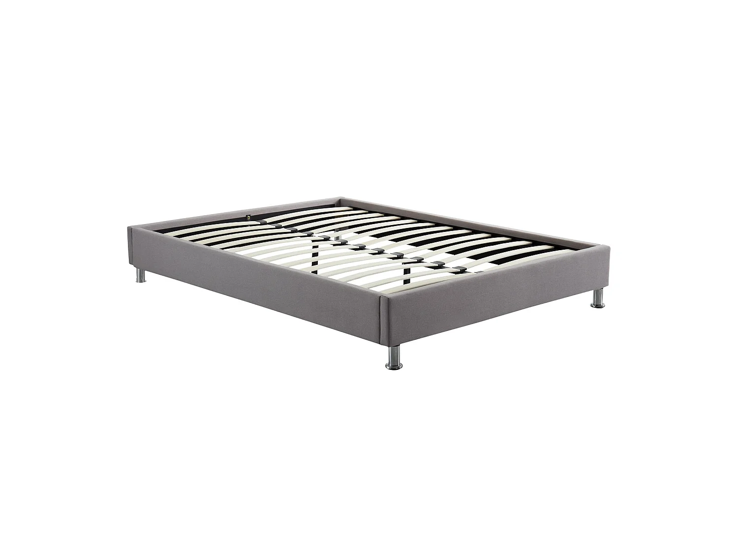 Lit futon double pour adulte NIZZA 140x190 cm 2 places / 2 personnes, avec sommier et pieds en métal chromé, tissu gris