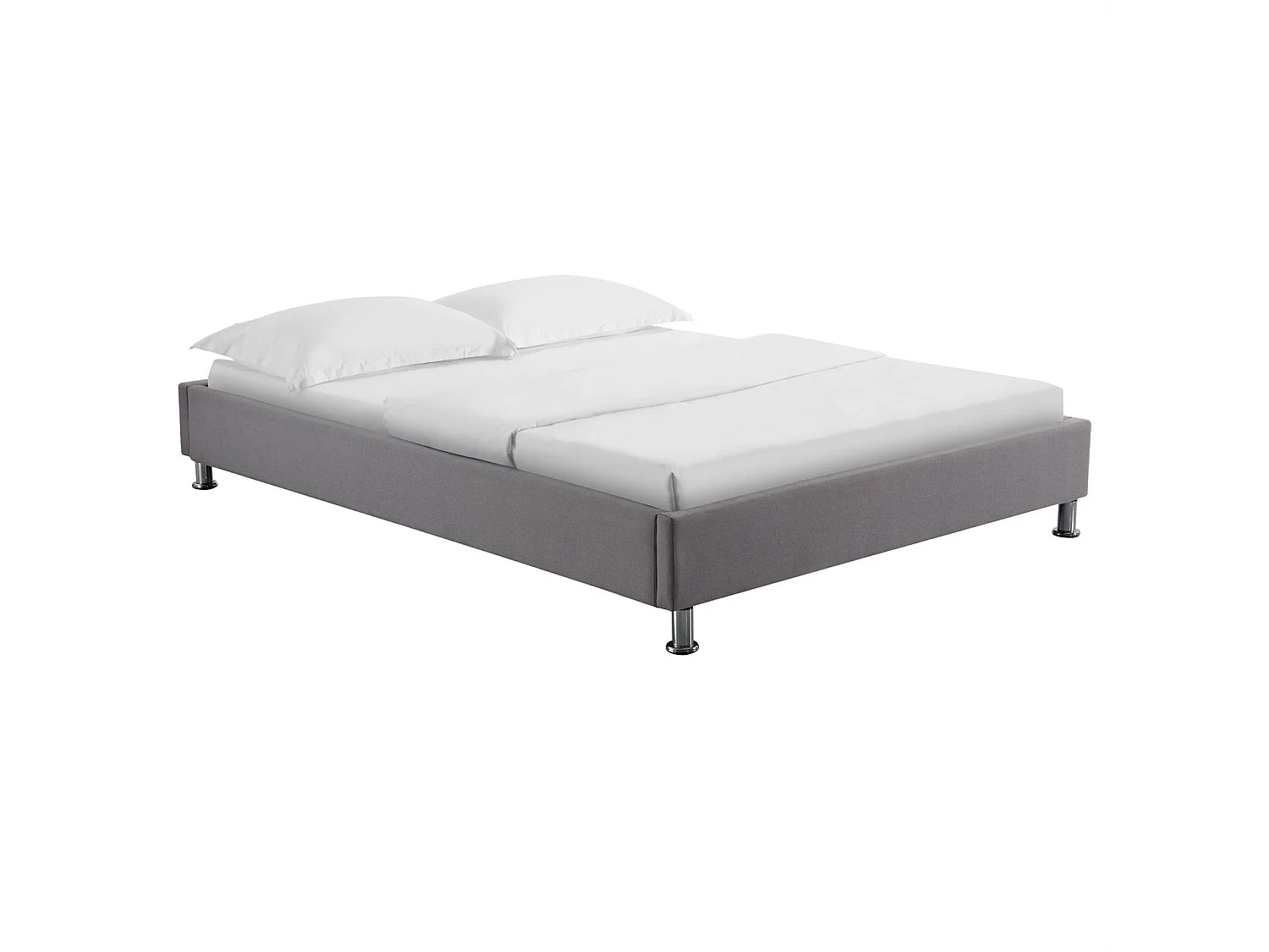 Lit futon double pour adulte NIZZA 140x190 cm 2 places / 2 personnes, avec sommier et pieds en métal chromé, tissu gris