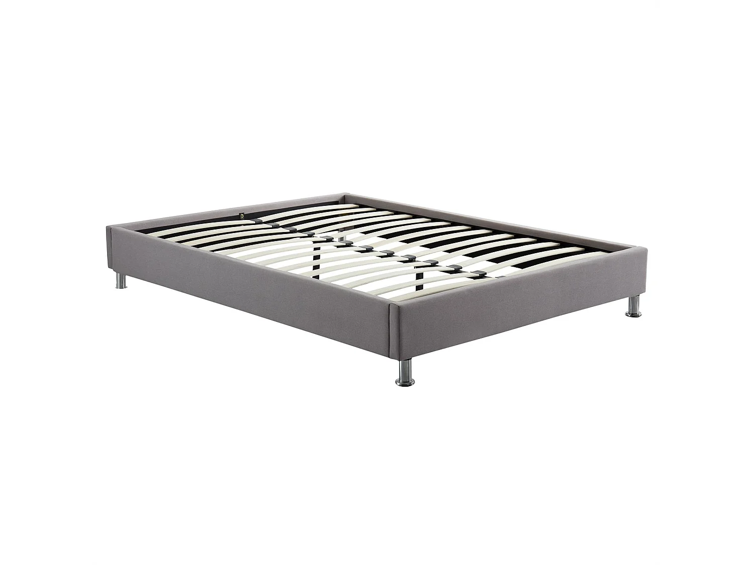 Lit futon double pour adulte NIZZA 140x190 cm 2 places / 2 personnes, avec sommier et pieds en métal chromé, tissu gris