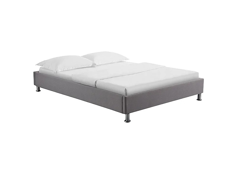 Lit futon double pour adulte NIZZA 140x190 cm 2 places / 2 personnes, avec sommier et pieds en métal chromé, tissu gris