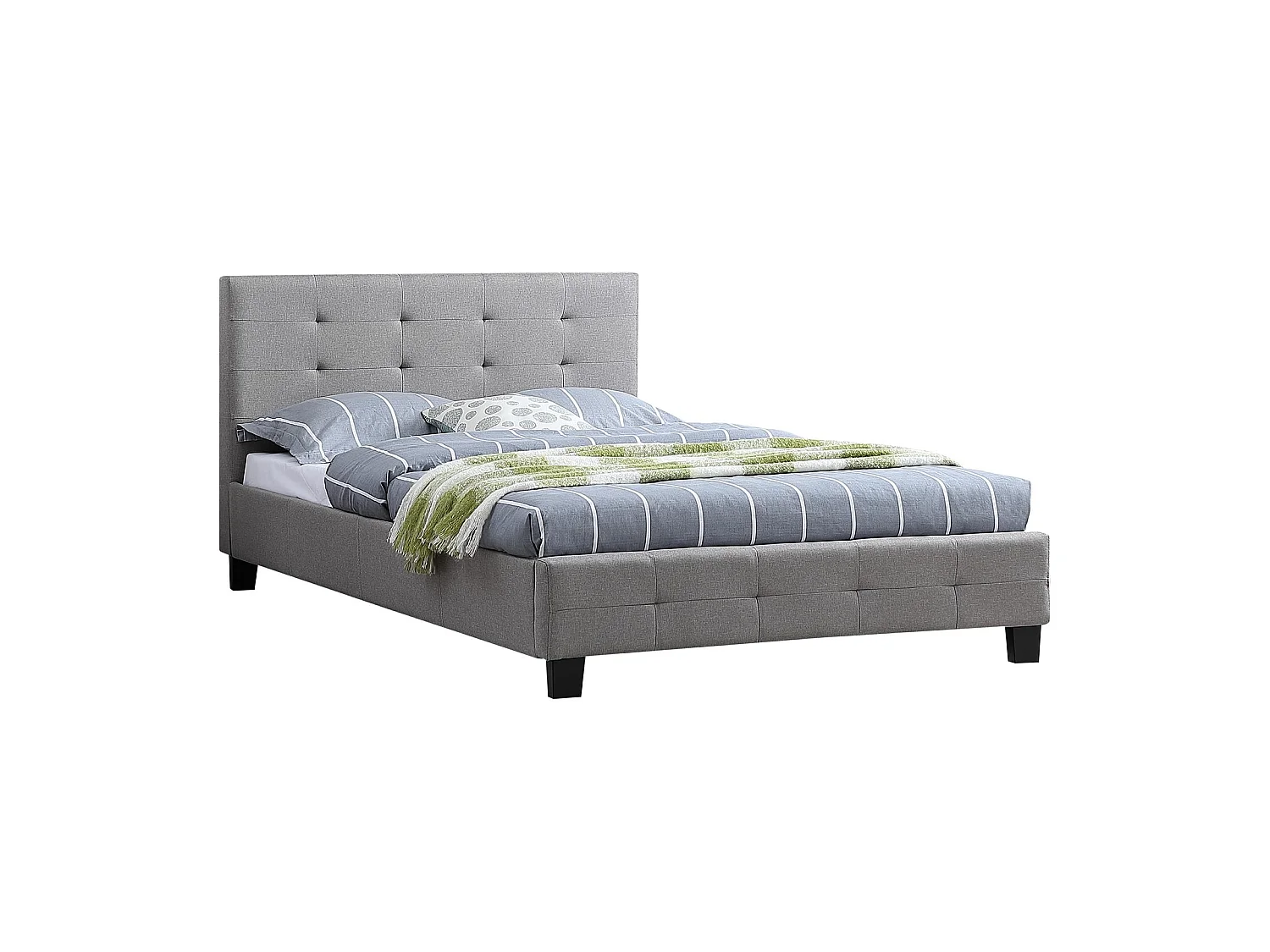 Lit simple pour adulte MARLON avec sommier 120x190 cm 1 place et demi / 1 personne, tête et pied de lit capitonnés, en tissu gris