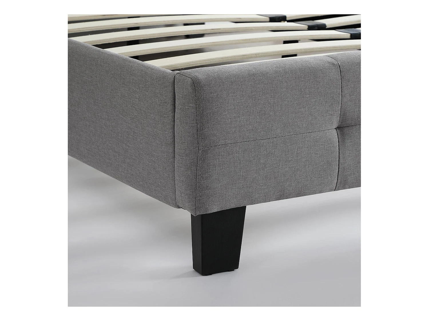 Lit simple pour adulte MARLON avec sommier 120x190 cm 1 place et demi / 1 personne, tête et pied de lit capitonnés, en tissu gris