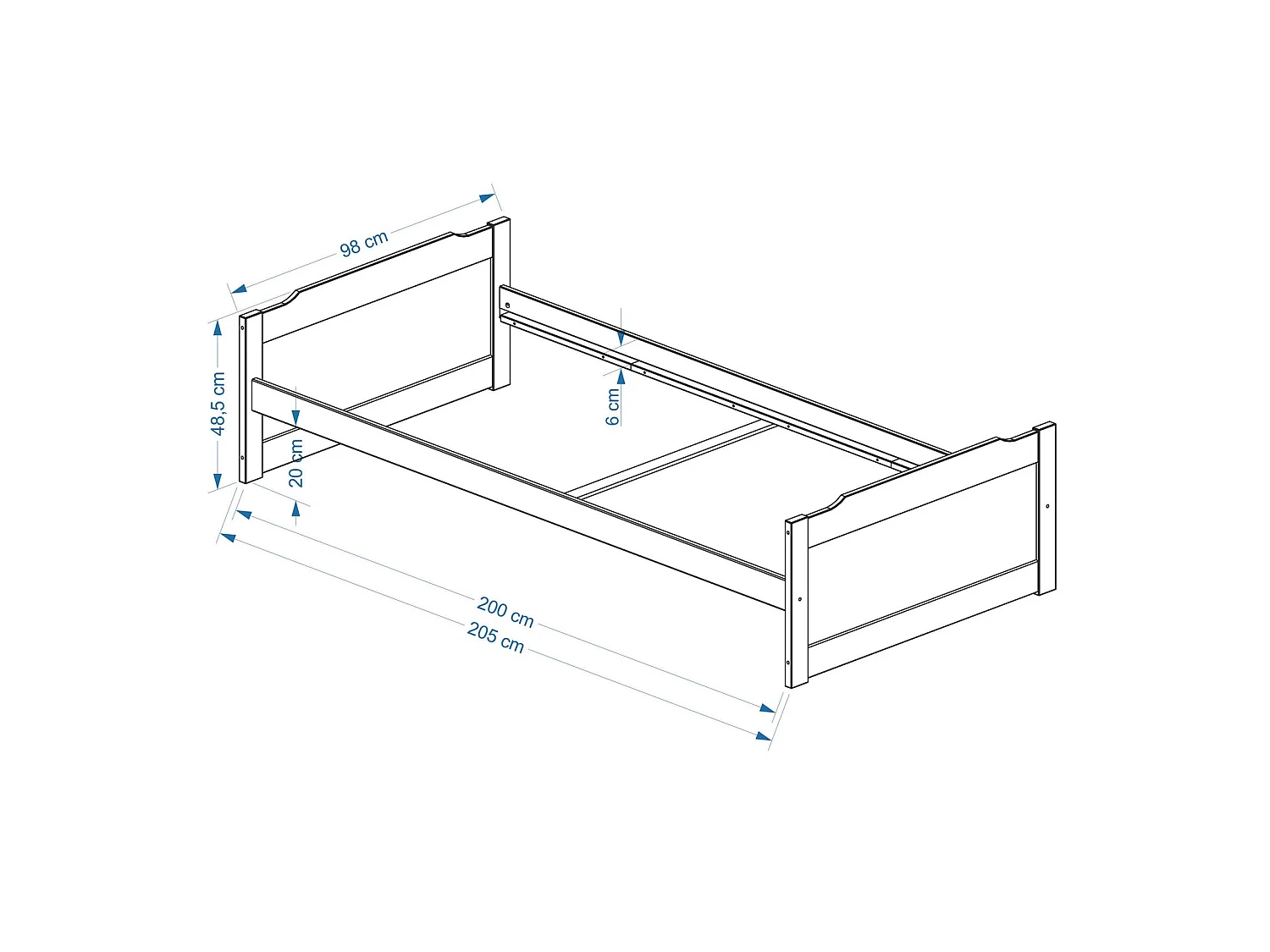 Lit en pin massif FRITZ lit pour enfant 90 x 200 cm, lasuré blanc