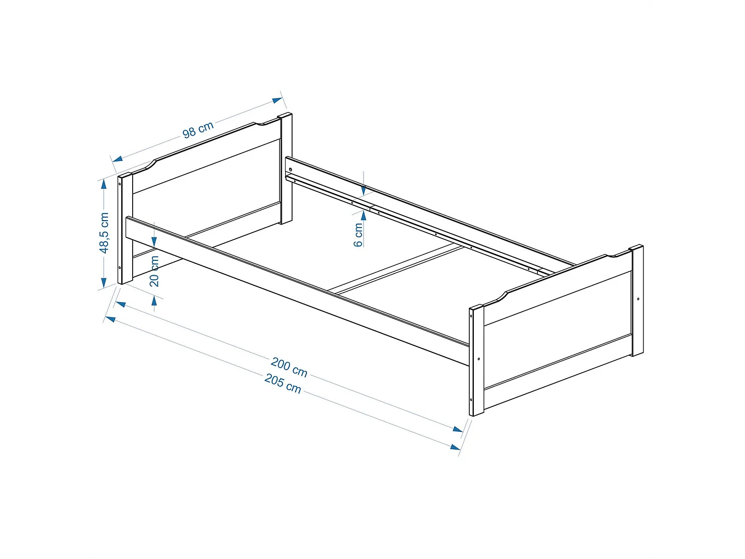 Lit en pin massif FRITZ lit pour enfant 90 x 200 cm, lasuré blanc