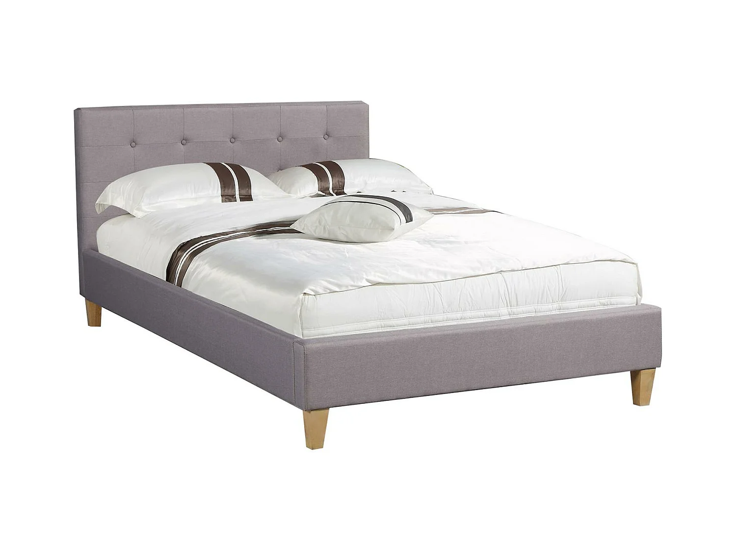 Lit simple pour adulte LILLE 120x190 cm 1 place et demi / 1 personne, avec sommier et pieds en bois, tissu capitonné gris